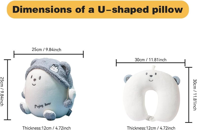 stocaggio Kids Travel Pillow - 2-in-1 Deformable Kids Neck Pillow for Traveling, Soft U-Shaped Pillow with Adorable Animal Design, Comfy Sleep and Play, Ideal for Airplanes and Cars - Blue Bear - Image 5